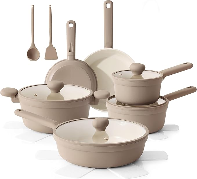 SENSARTE Ceramic Nonstick Pots and Pans Set 17pcs, Healthy Induction Cookware by SENSARTE