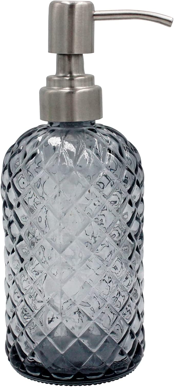 16 oz Diamond Pattern Glass Soap Dispenser, Kitchen and Bathroom Refillable by SDlumeiy