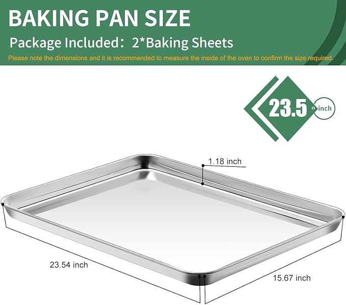 Baking Sheets Set of 2, HKJ Chef Cookie Sheets 2 Pieces Stainless Steel Baking - Image 2