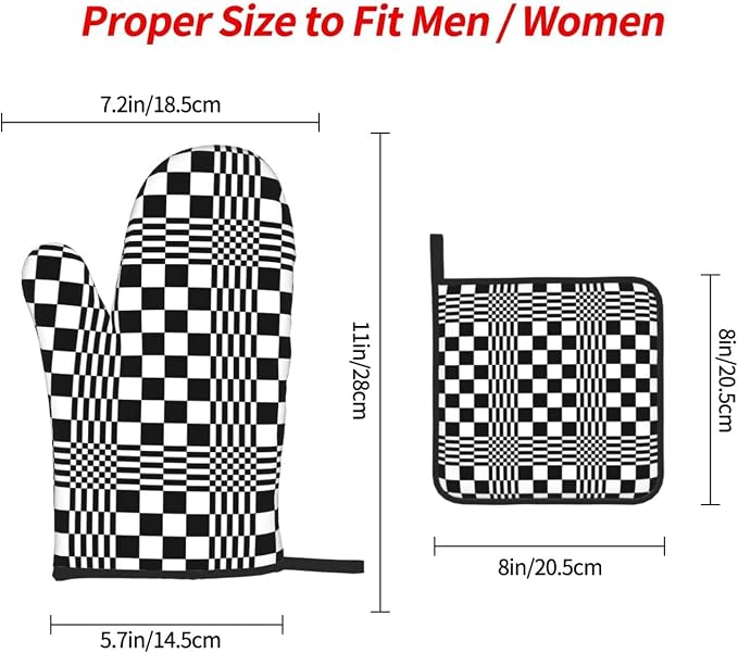 Black and White Optical Illusion Checkered Oven Mitt & Pot Holder Set - Image 9