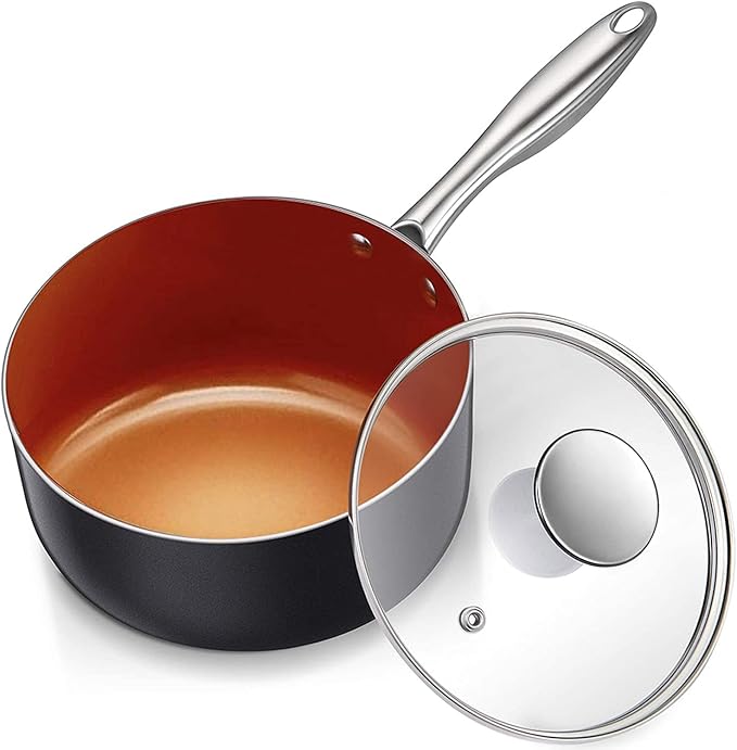 MICHELANGELO Sauce Pan with Lid, Ultra Nonstick 3 Qt Saucepan with Lid by Michelangelo
