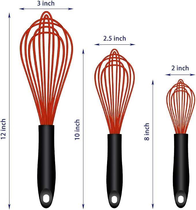 OYV Red Silicone Whisk, Sealed Waterproof Design Set of 3, Professional Kitchen - Image 6