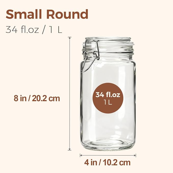 ComSaf 1 Quart Glass Jars with Airtight Lids, Straight-Sided Canisters - Image 2