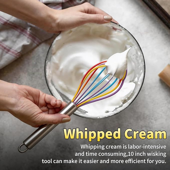 Silicone Whisk Set, Stainless Steel Handle Whisk 8" 10" 12" Rubber Whisks - Image 4