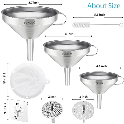 Toncoo 3 Pack Stainless Steel Funnels - Image 2