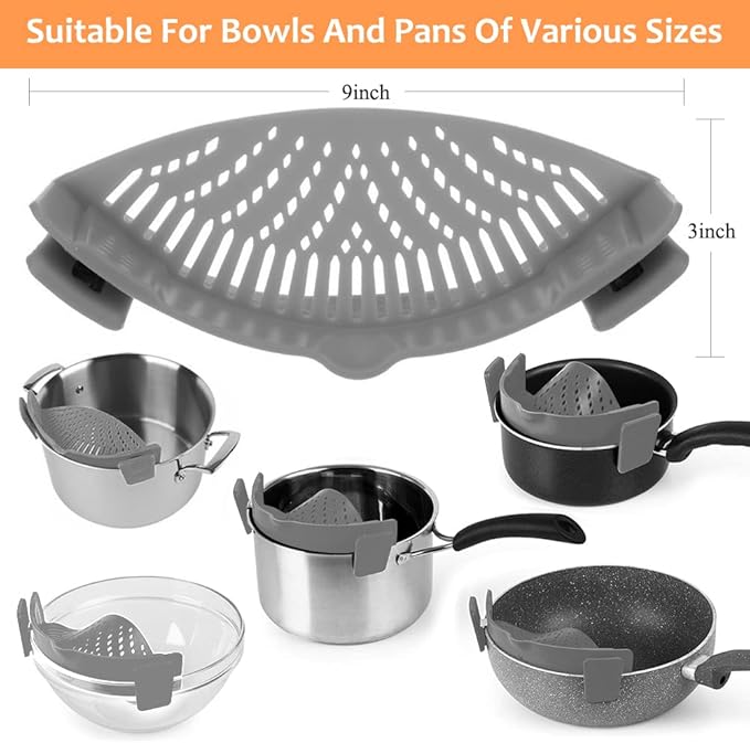 YEVIOR Clip on Strainer for All Pots Pan, Silicone Pasta Strainer Kitchen - Image 3