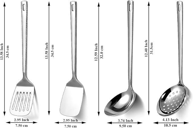 Stainless Steel Kitchen Utensils Set, 4-Piece – Slotted Turner, Solid Turner - Image 2