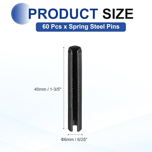 MECCANIXITY 60Pcs Slotted Split Roll Pins 6/25 Inch Dia. 1-3/5 Inch Length 65Mn - Image 2