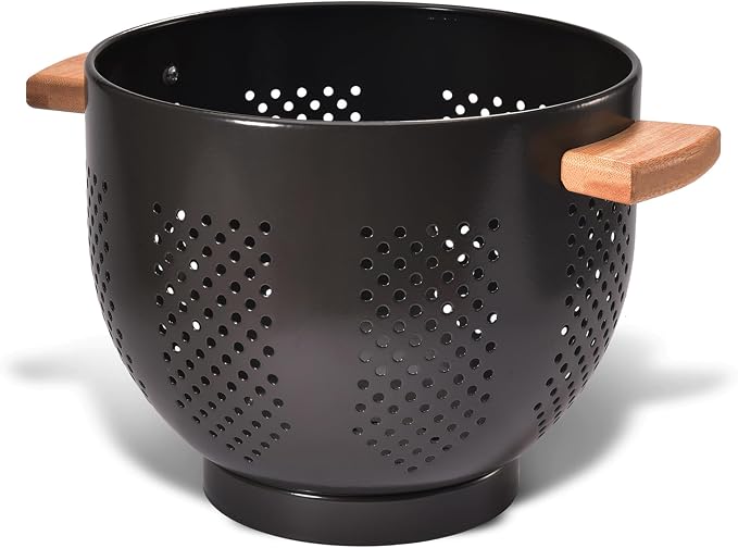 Metal Colander with Wood Handle and Stable Base, Powder Coated Steel Kitchen by Unknown