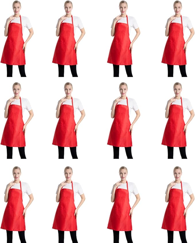 Total 12 PCS Plain Red Bib Apron by TSDSTORY