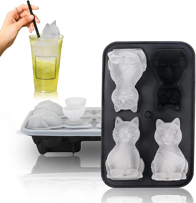 3D Cat Ice Cube Mold, Slow-Melting & BPA-Free Silicone Cat Shapes Ice Cube Tray by Daarcin