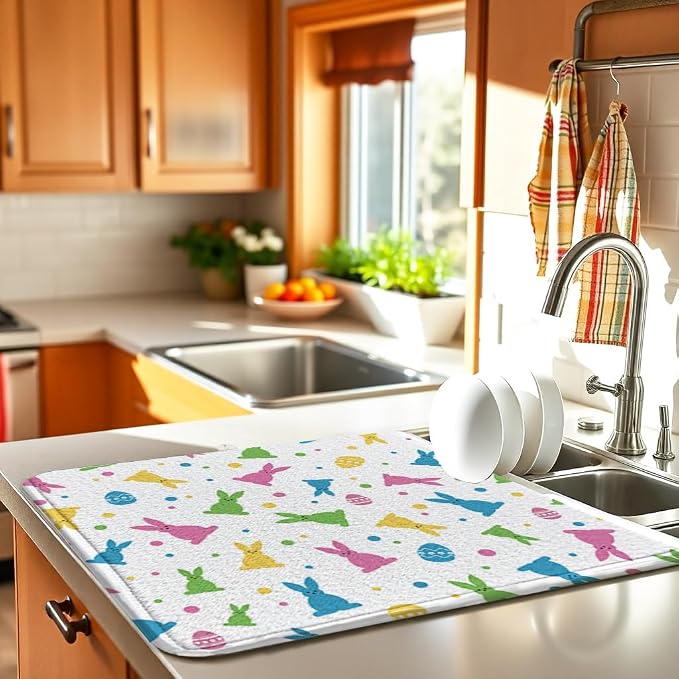 Easter Dish Drying Mat for Kitchen Counter 16''x18'' Microfiber Absorbent - Image 2