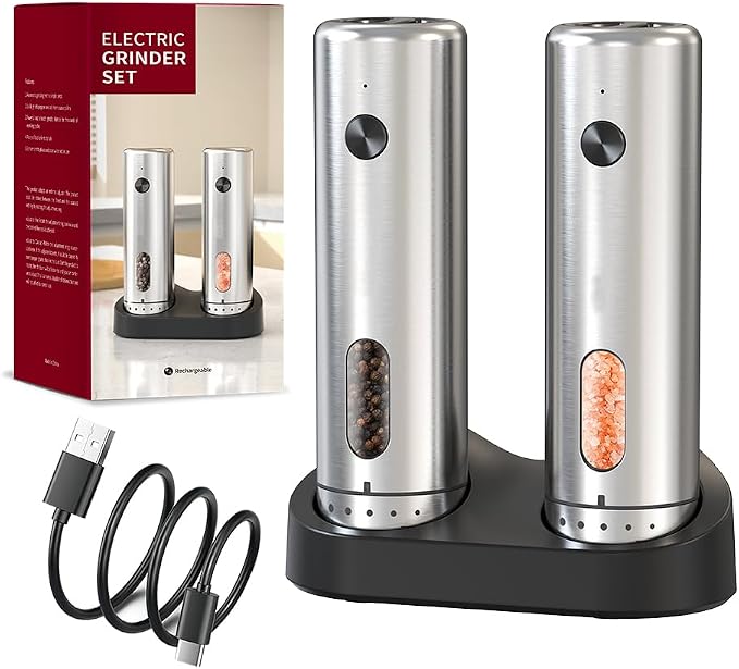 Upgraded Larger 110ml CapacityElectric Salt & Pepper Grinder Set of 2 by HappyThanksgivingDay