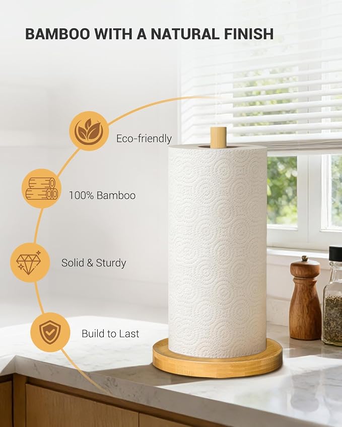 NESAPTO Paper Towel Holder Countertop, Wooden Freestanding Paper Towel Stand - Image 5
