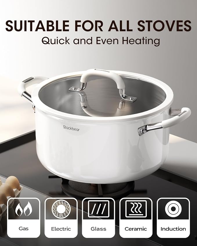 Stockpot 8 Quart, Tri-Ply 18/10 Stainless Steel Stock Pot - Image 7