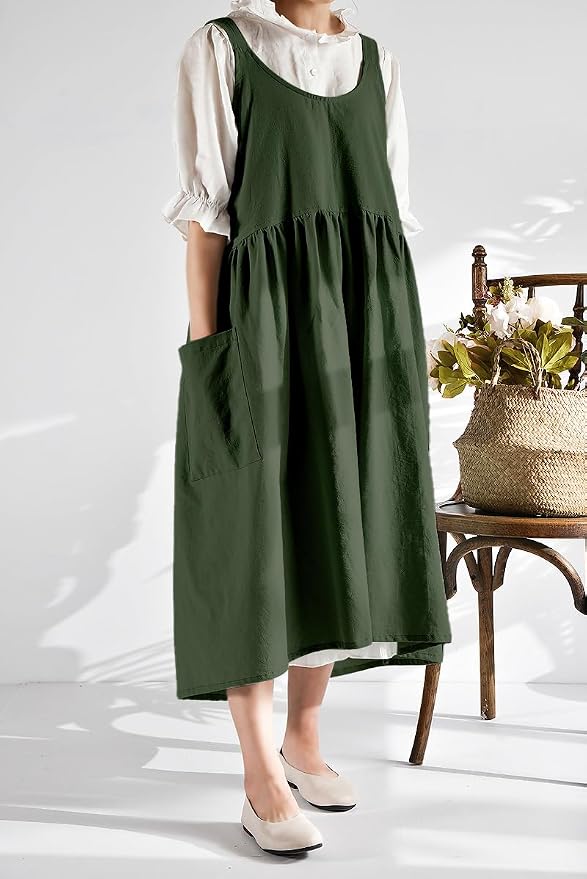 Uaussi Cotton Linen Apron Cross Back Work Apron - Image 6