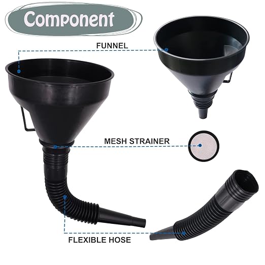 Plastic Oil Funnels for Automotive Use Set of 5, Large Flexible Fuel Funnel - Image 4