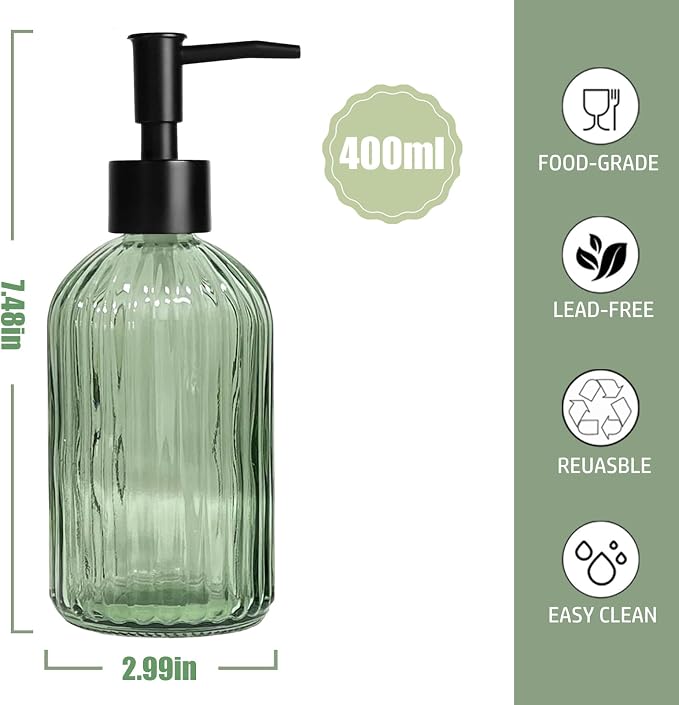 14 Oz Black Pump Glass Soap Dispenser, - Image 3
