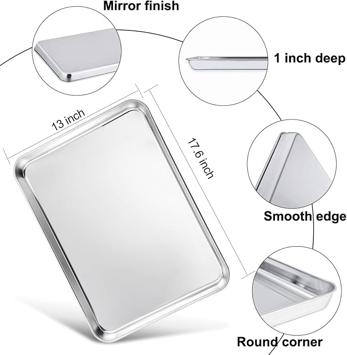 TeamFar Stainless Steel Baking Sheet, 17.6 x 13 x 1inch Half Baking Pan Cookie - Image 2