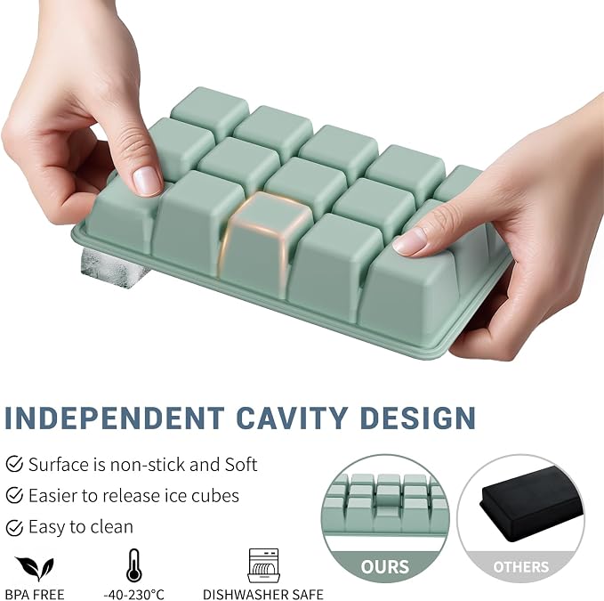 Silicone Ice Cube Tray 2 Pack, HANCELANT Ice Cube Mold, Ice Trays - Image 3