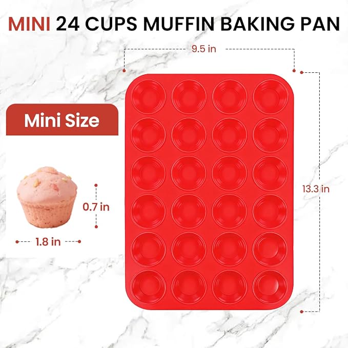 CAKETIME Silicone Mini Muffin Pan 3 Pack 24 Cups Nonstick Mini Cupcake Pan - Image 3