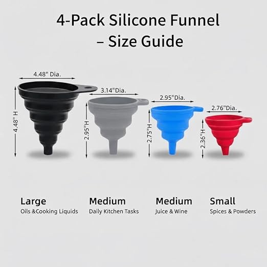 Kitchen Funnel Set of 4 – Collapsible Silicone Funnels - Image 7