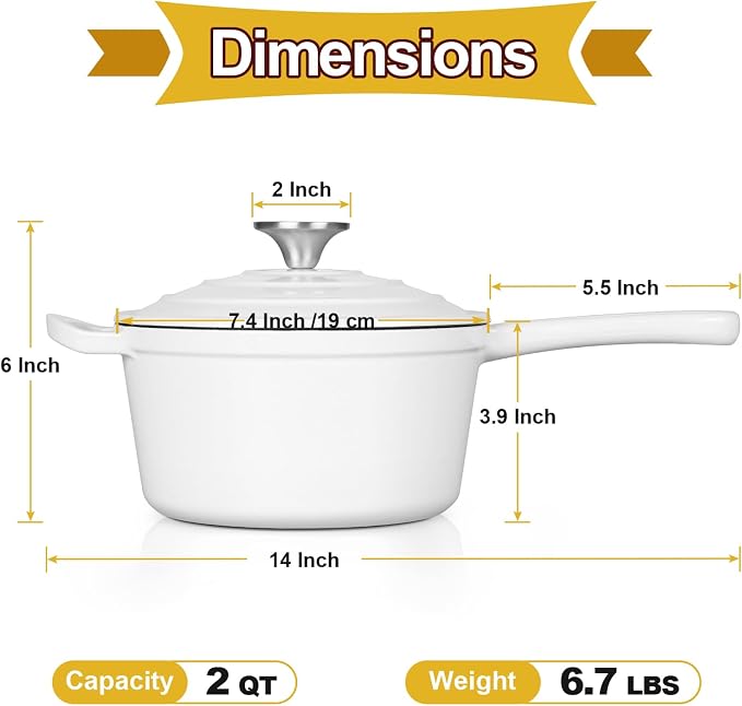 HaSteeL 2 QT Cast Iron Saucepan, Mini Enamel dutch oven - Image 2