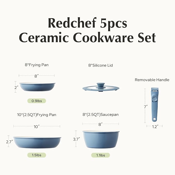 Redchef Ceramic Cookware Set, Removable Handle Pots and Pans Non-Stick - Image 9