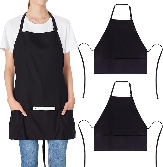 Jubatus 2 Pack 3 Pockets 100% Cotton Adjustable Bib Apron Chef Kitchen Cooking by Jubatus