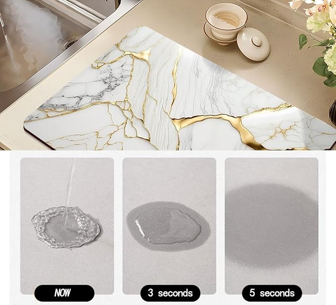 Coffee Mat or Dish Drying Mat Super Absorbent Drying Marble pattern Mat - Image 6