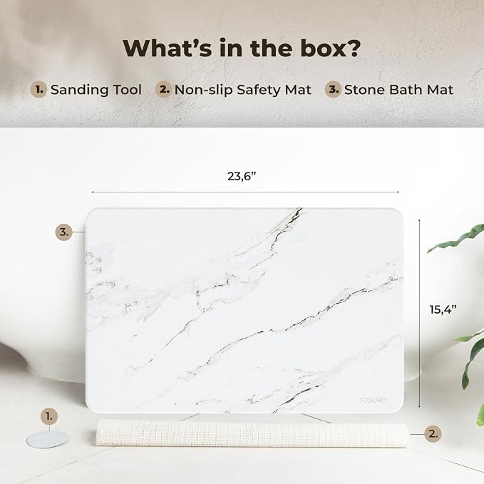 TOSORO - Stone Bath Mat Diatomaceous Earth Shower Mat Non-Slip Super Absorbent - Image 6