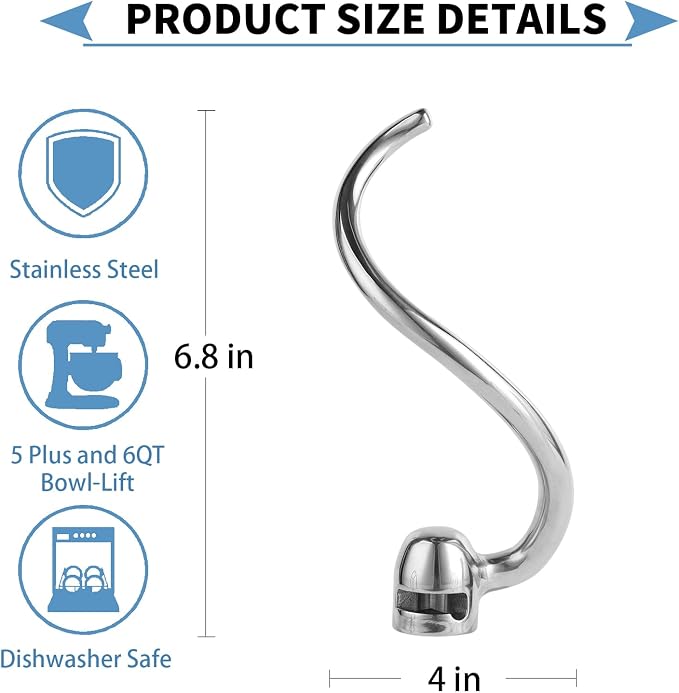 Stainless Steel Spiral Dough Hook Compatible - Image 3
