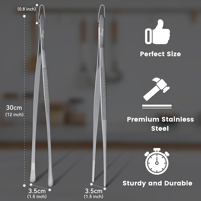 HOTEC Kitchen Tweezers Tongs Stainless Steel Professional Chef Tweezers - Image 7