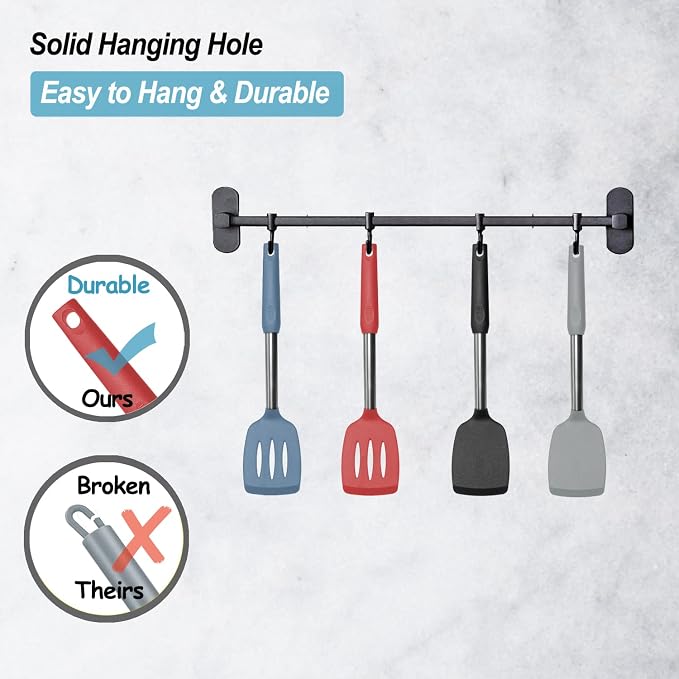 2 Pack Spatulas, Solid & Slotted Silicone Spatula Set, Stainless Steel Handle - Image 4