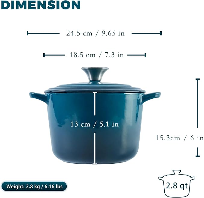 Flavehc Dutch Oven Pot with Lid 2.8 qt Cast Iron Dutch Oven - Image 4