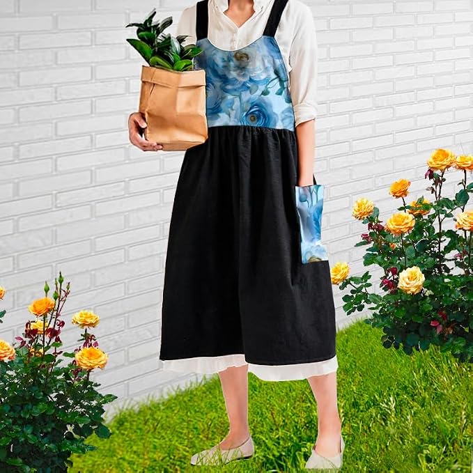 Uaussi Cotton Linen Apron Cross Back Work Apron - Image 5