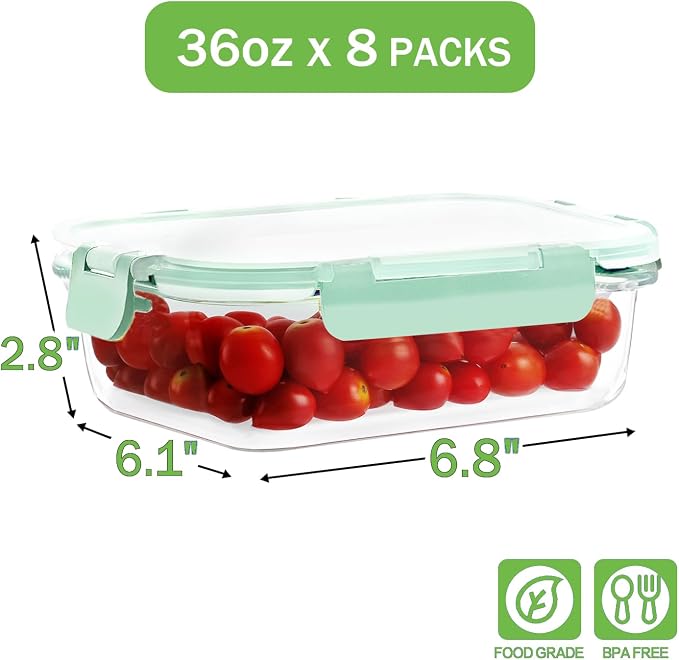 8 Pack 36oz Large Glass Meal Prep Containers - Image 2