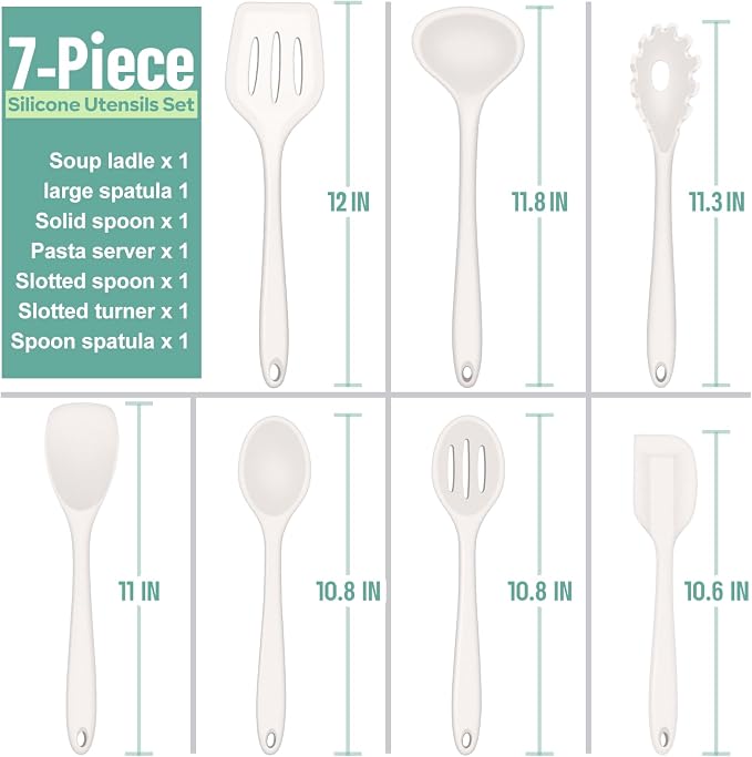 E-far Silicone Cooking Utensils Set, 7-Piece White Heat Resistant Kitchen - Image 5