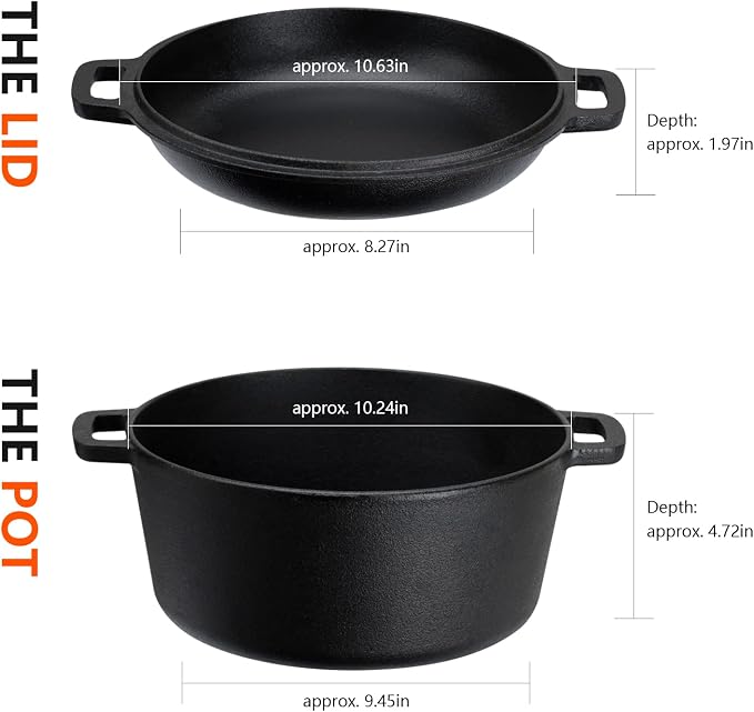 Overmont 2-in-1 Cast Iron Dutch Oven - 5QT Pre-Seasoned All-in-One Casserole - Image 4