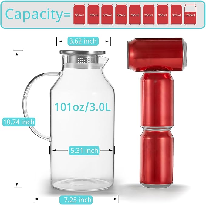 Bivvclaz 3 Liter 101 oz Glass Pitcher - Image 2