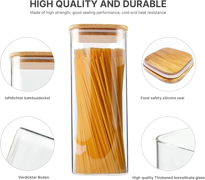 Glass Food Storage Jars 76 oz Set of 3, Glass Storage Containers Clear Glass - Image 3