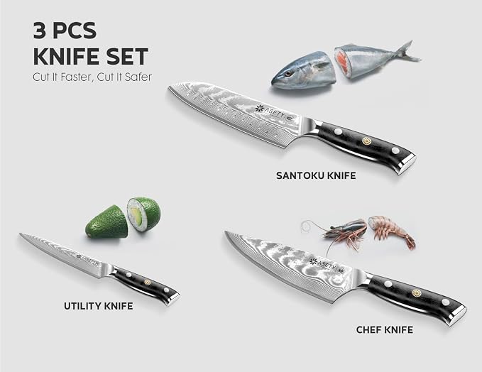 Damascus Knife Set 3 PCS: Japanese Kitchen Knives - Image 7