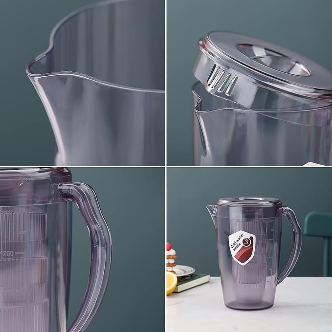 HOMQUEN Plastic Pitcher with 3 Cup, 60 Oz/1.8L Water Pitcher with Lid, Iced Tea - Image 7