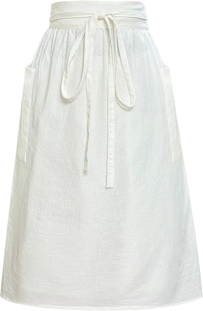 Cotton Linen Half Apron for Women Vintage Waist Apron Ruffle Plain Bright Color by Cityelf
