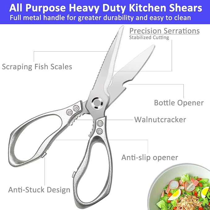 All Purpose Heavy Duty Shears, Metal Handle Stainless Steel Cooking Scissors - Image 2