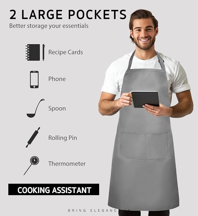 Syntus Apron for Men Women, Adjustable Cooking Kitchen Chef Aprons - Image 3