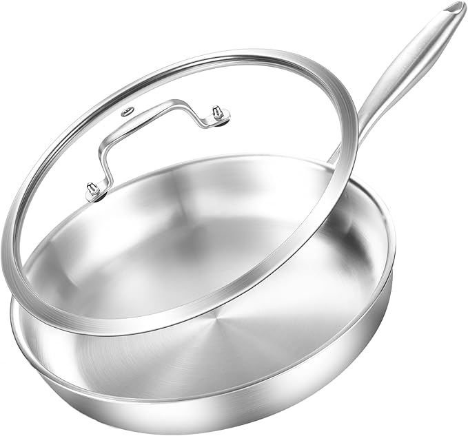 DELARLO Stainless Steel Pan 10.3Inch, Tri-ply Stainless Steel Frying Pan by DELARLOCOOKWARE