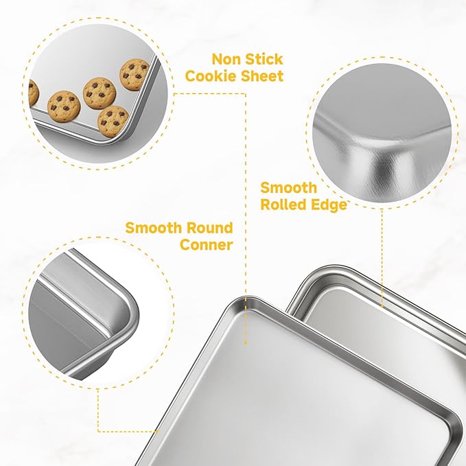 Ohtomber Stainless Steel Baking Sheet Pan Set, 3 Pack Cookie Sheets - Image 4