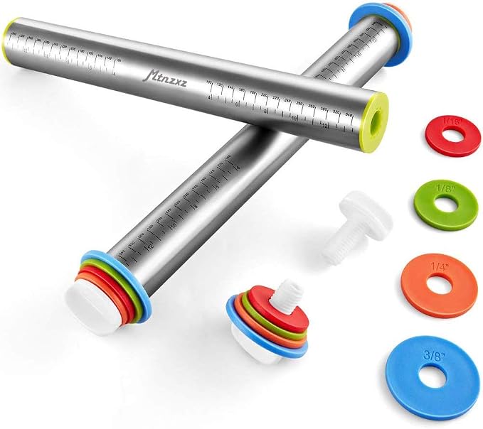 Rolling Pin and Silicone Baking Pastry Mat Set, Stainless Steel Dough Roller - Image 2