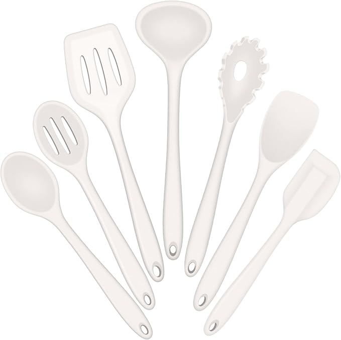 E-far Silicone Cooking Utensils Set, 7-Piece White Heat Resistant Kitchen by E-far